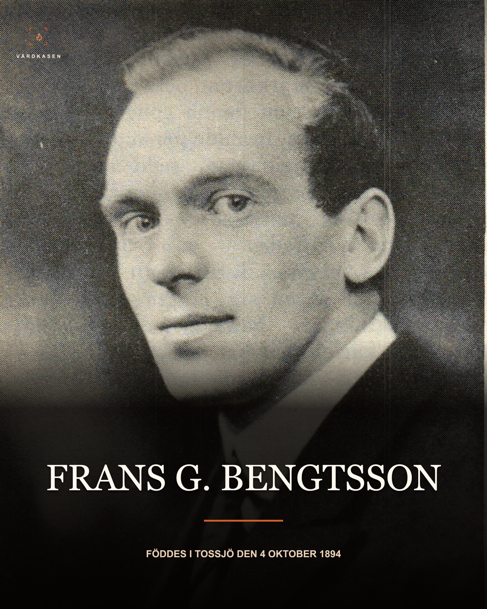 Frans G. Bengtsson, okänd fotograf. Publicerat i Bonniers litterära magasin, december 1933, s. 64. Projekt Runeberg/Wikimedia Commons, PD Sweden. Beskuren och storleksanpassad med läsbarhetsgradienter och textöverlägg; ingen AI-restaurering.